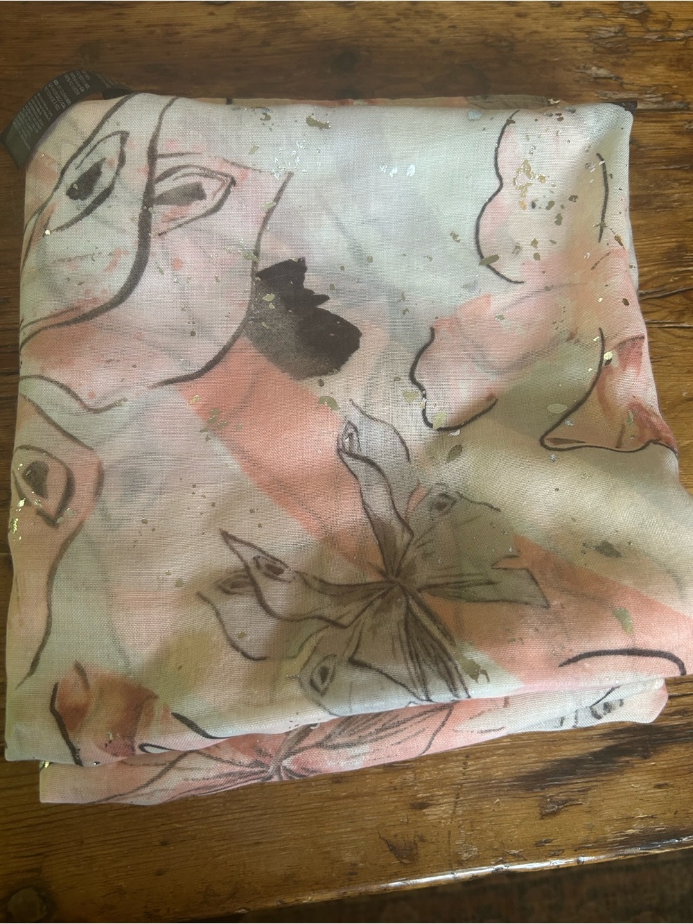White House Black Market Pink and Black Floral Scarf with Silver Speckle NWT